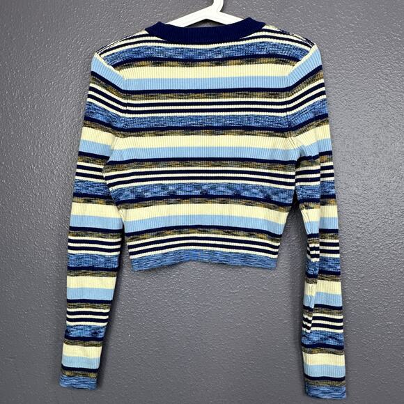 Solid & Striped Cropped Sweater Top Size medium Blue Multi Long Sleeve - Picture 2 of 5